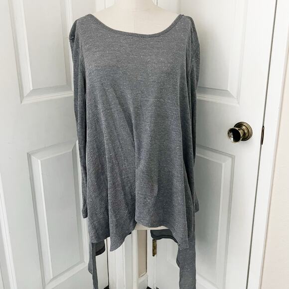 Free People Tunic Top Small Lightweight Waffle Long Sleeve Low Back Gray - Picture 1 of 12